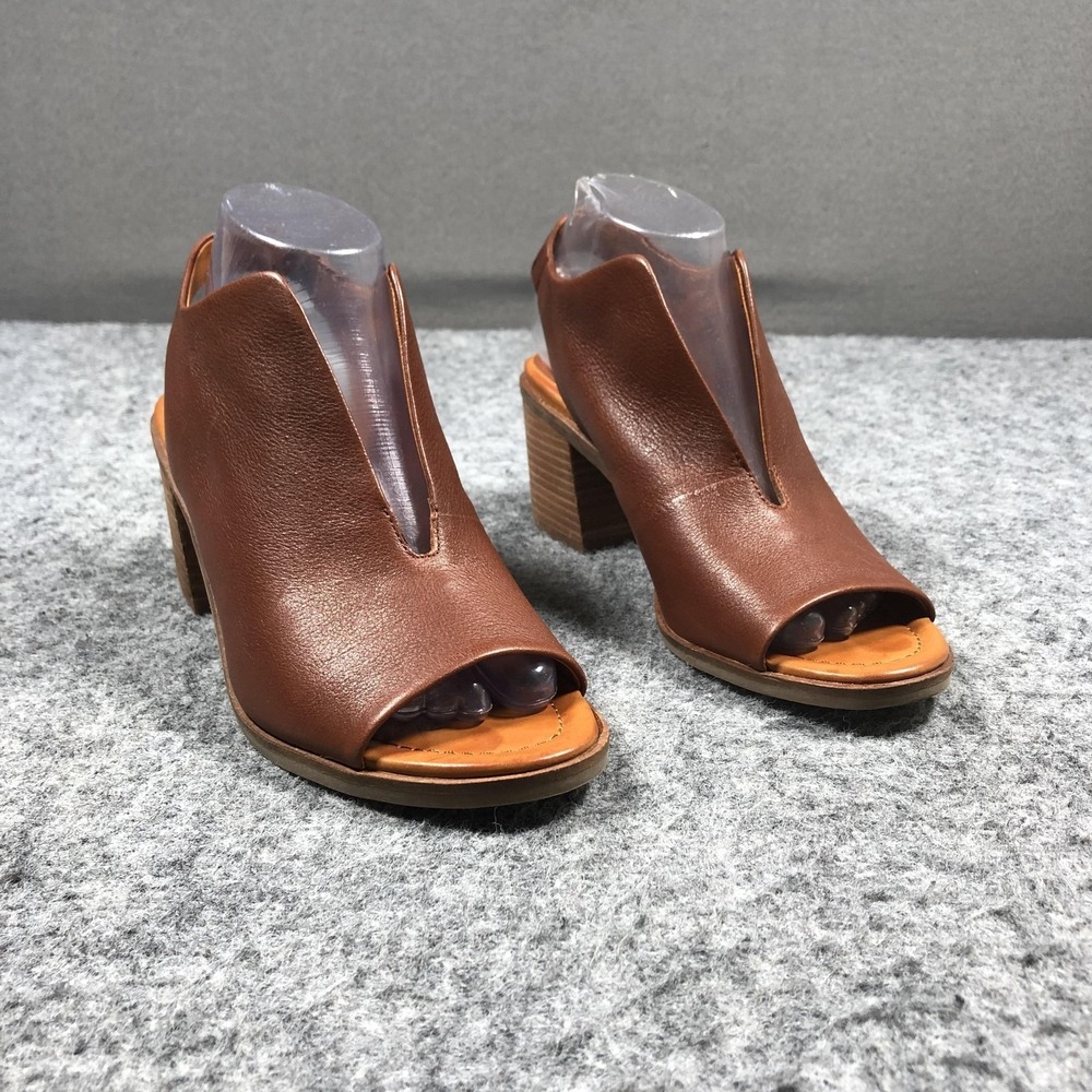 Lucky Brand LK-RHAZY Sandals Womens 8.5 Brown‎ Leather Slingback Block Heel